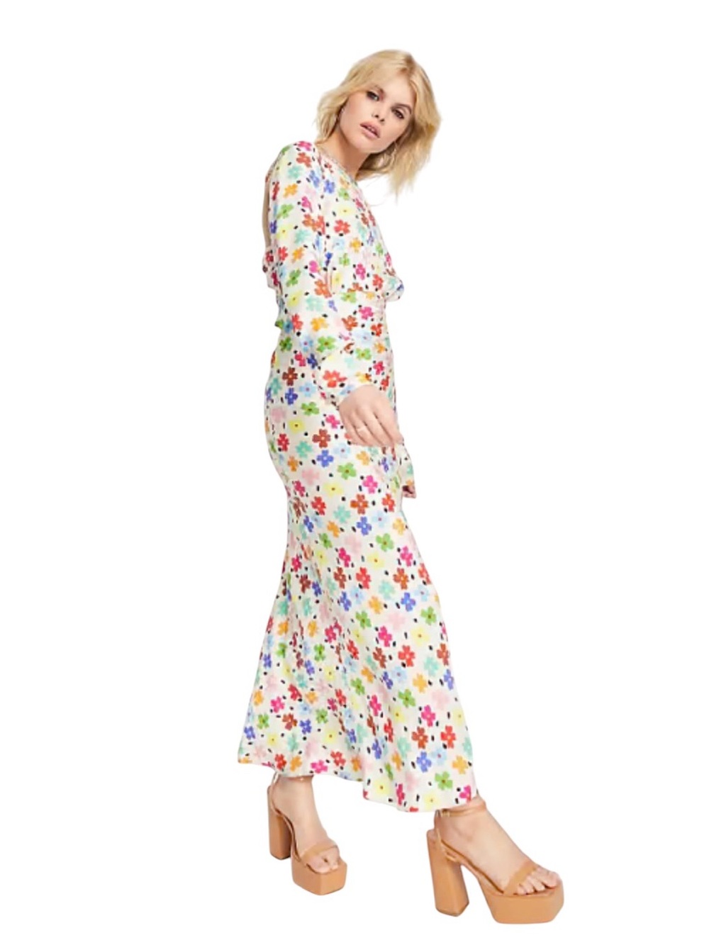 New ASOS Design Rainbow Daisy Floral Print Backless Midi Dress Size 2
